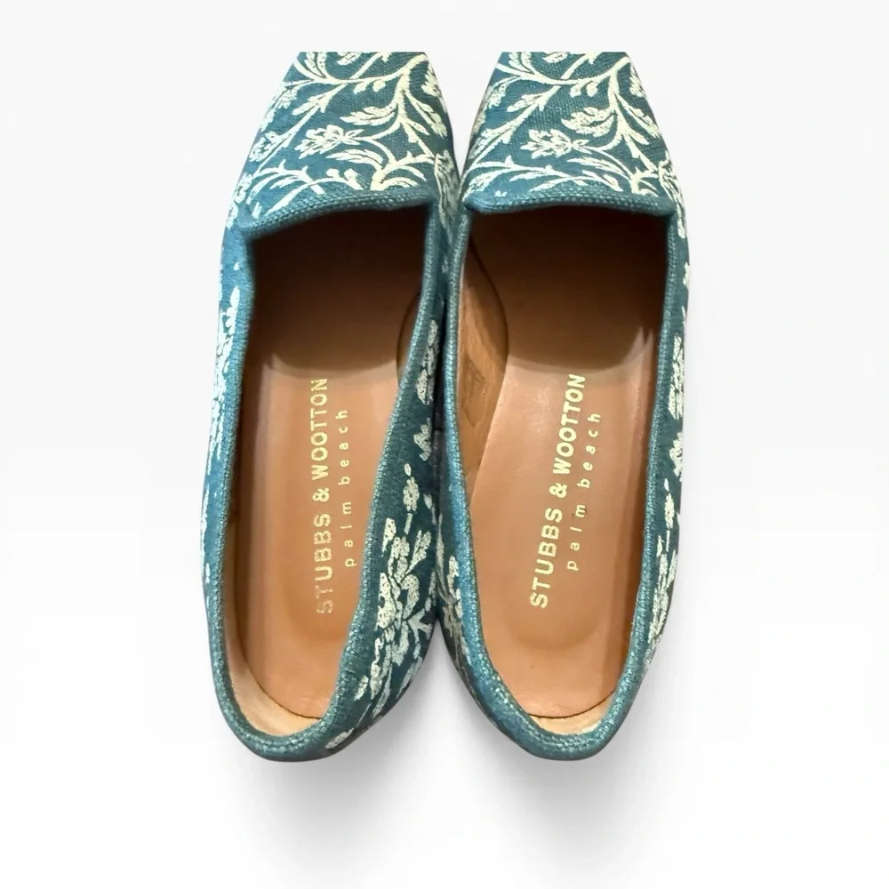 Stubbs & Wootton x Gracie Studio Green Floral Leaf Canvas Loafers Size 10